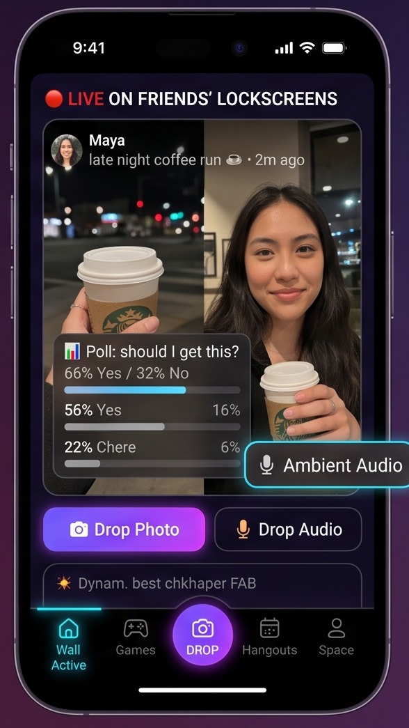 BTWEEN app — live drops on your friends' lockscreens